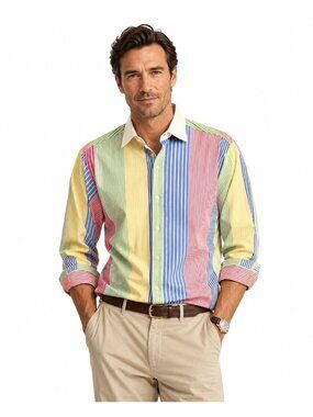 Polo By Ralph Lauren Regent Custom Fit Multicolor Stripe Button Shirt 16.5 Men L